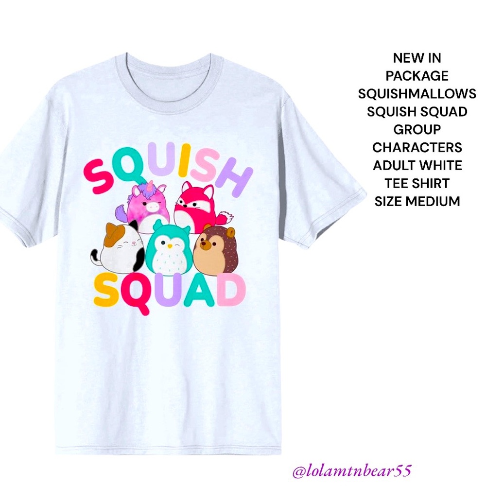 NEW IN PACKAGE SQUISHMALLOW “SQUISH SQUAD” SIZE MEDIUM ADULT COLORFUL TEE SHIRT